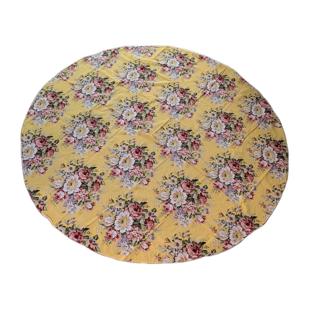 Ralph Lauren SOPHIE BROOKE Tablecloth 78" Round Yellow Pink Roses Cotton